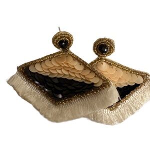 Francesca’s Elegant Black and Cream Sequin Earrings